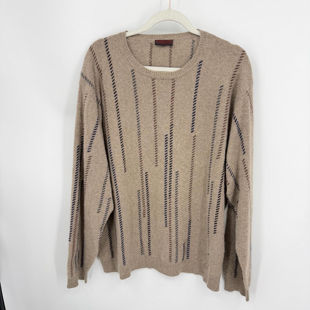 Lenor Romano Cashmere Classic Men's Crewneck Sweater Xl Beige Striped